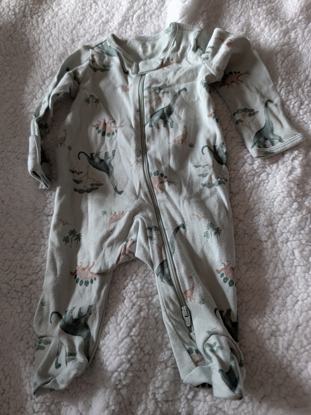 Carter's Sage Green Dino Zip-Front Footie